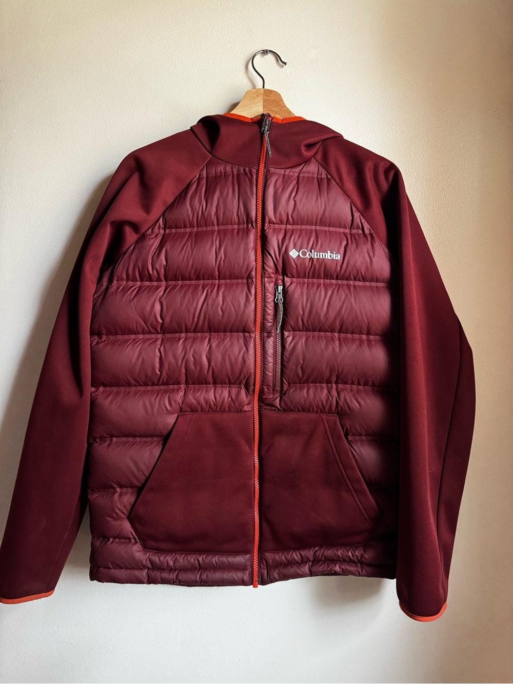 Columbia Men's Burgundy Quilted Hooded Puffer Jacket